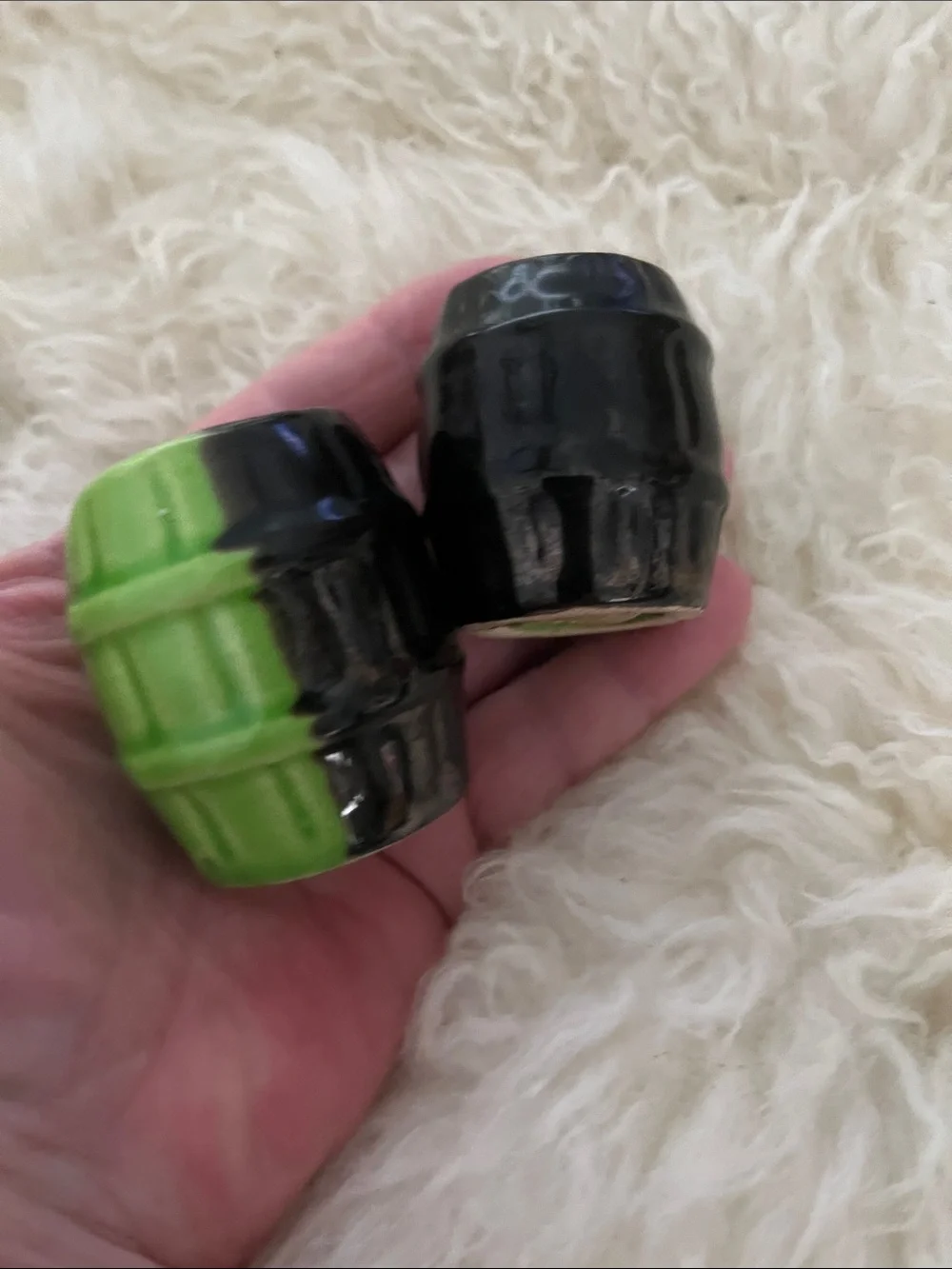 Green & Black Ceramic Barrel Salt and Pepper Set